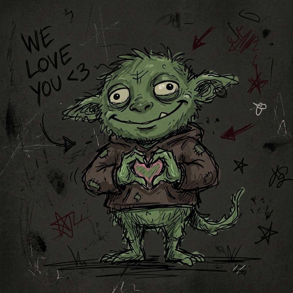 Hand-drawn Coinflation character making a heart with its hands